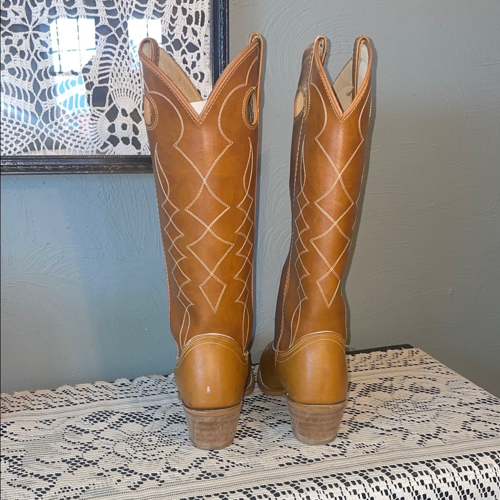 1970’s vintage ACME 8307 buckaroo leather 14” Women's Tan Cowboy Boots - Picture 3 of 7